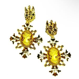 NEW Earrings 3" Cameo Statement UNIQUE Pierced Fashion Jewelry F026